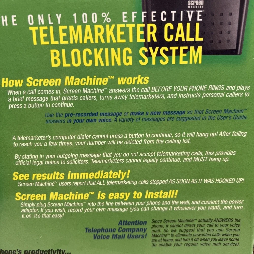 Spectrum Research Screen Machine telemarketer call blocking system